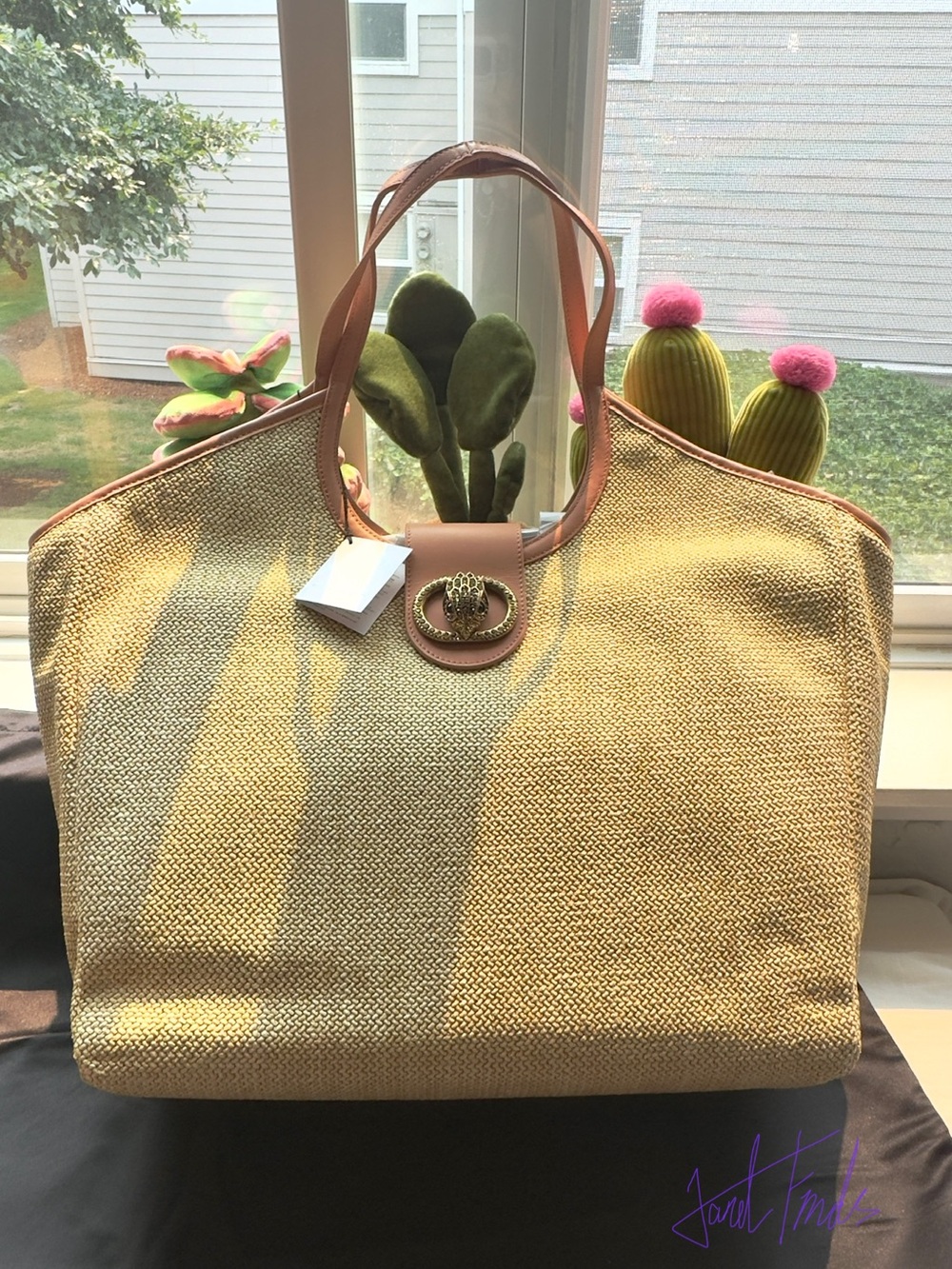 NWT 🌻Kurt Geiger London Large Chelsea Tote Bag （Neutral Woven Raffia）